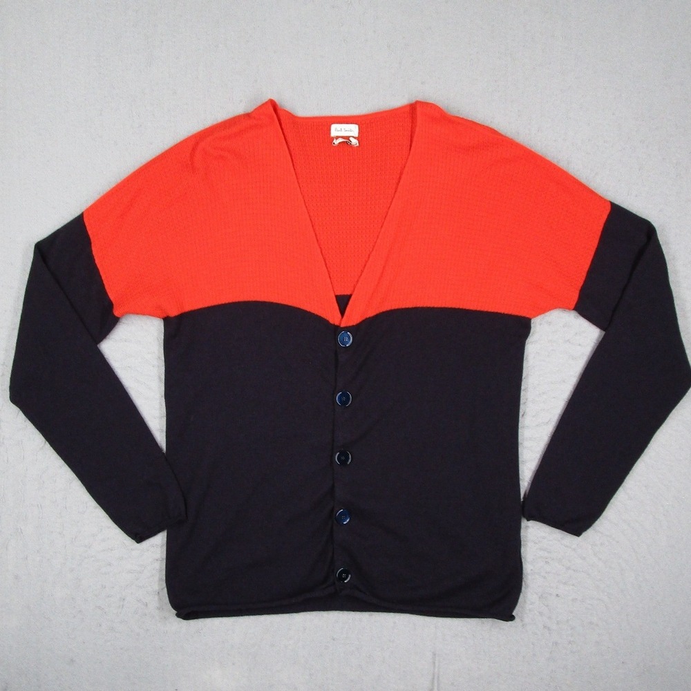 Paul Smith Mens Colorblock Cardigan Sweater Red Navy Blue Made in Belgium Size M